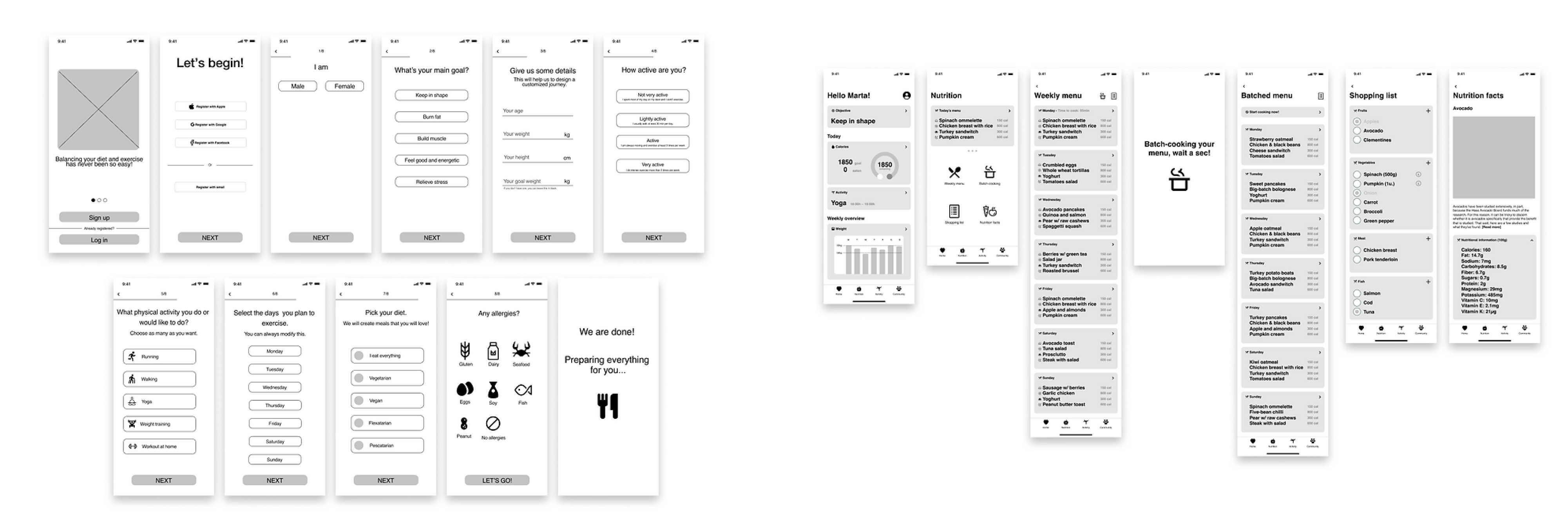 EatsyPeasy wireframes