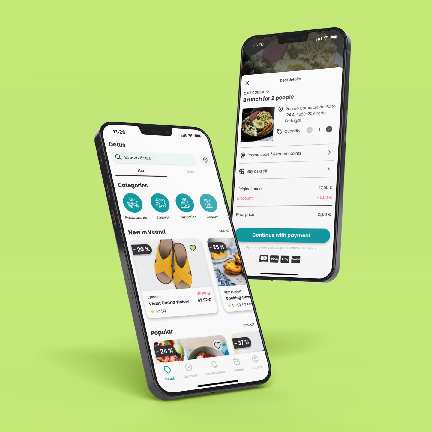 Veond's mobile app mockkup