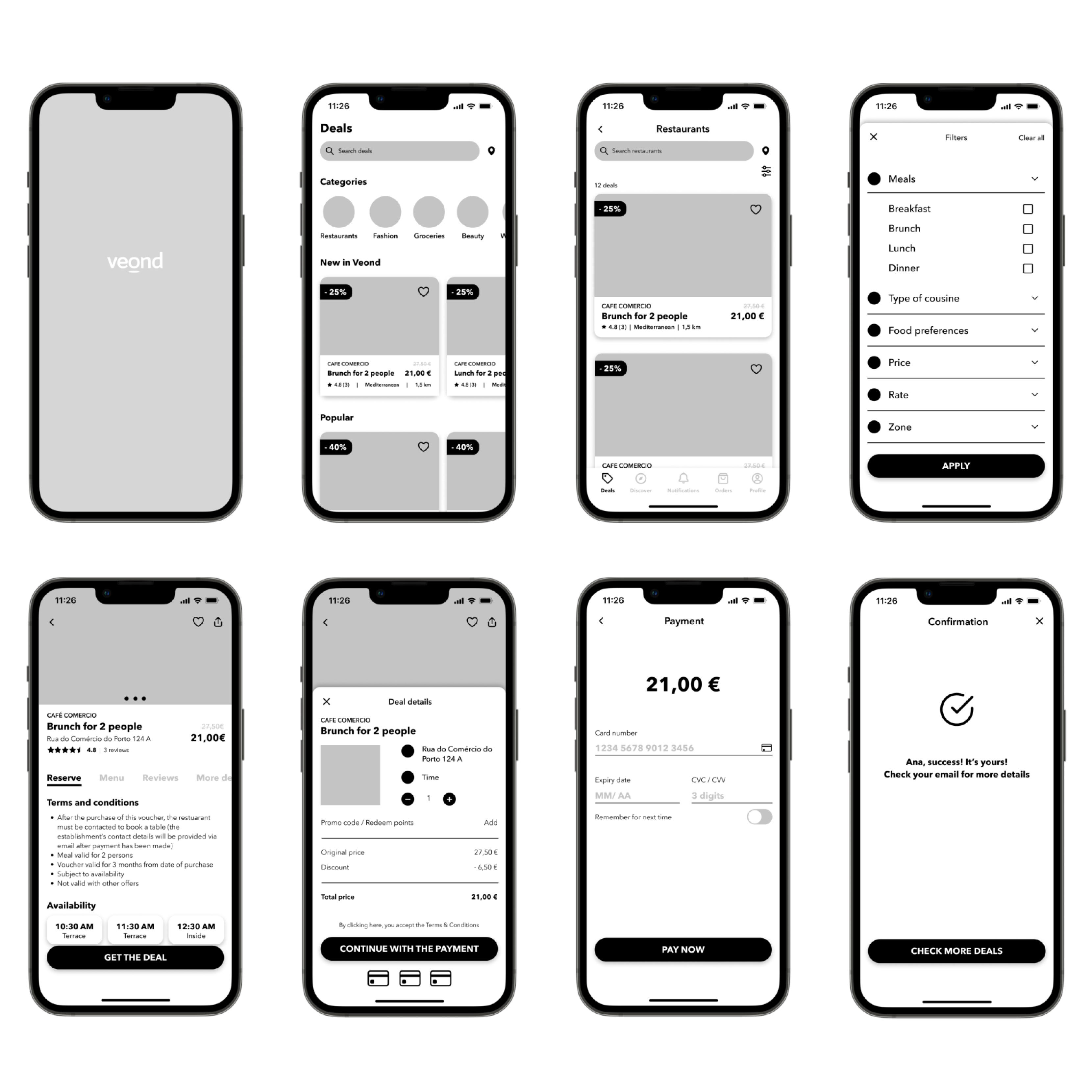 Veond's check-out wireframes